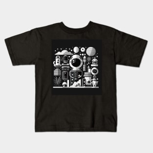 Monochrome Space Odyssey: Sci-Fi Art Kids T-Shirt